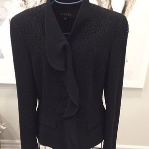 Escada black jacket with ruffle and lace overlay.